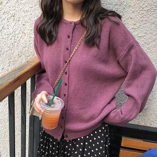 Band Collar Cardigan / Dotted Midi Skirt