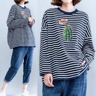 Floral Print Striped Long Sleeve T-shirt