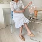Puff-sleeve Lace Trim Dress Ivory - One Size
