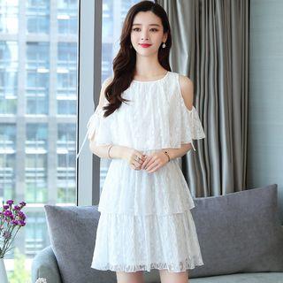 Cold-shoulder Mini Lace Layered Dress