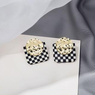 Disc Alloy Check Square Dangle Earring 1 Pair - E3265-2 - Gold - One Size