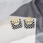 Disc Alloy Check Square Dangle Earring 1 Pair - E3265-2 - Gold - One Size