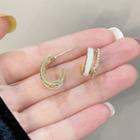 Layered Rhinestone Glaze Open Hoop Earring 1 Pair - Silver Pin - Gold - One Size