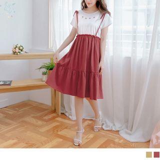 Ruffle Hem Short-sleeve Mock Two Piece Dress