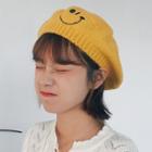 Embroidered Smiley Knit Beret Hat