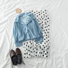 Set: Plain Shirt With Camisole + Dotted Layered Skirt
