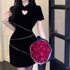 Short-sleeve Cut-out Velvet Dress
