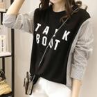 Striped Panel Lettering Long-sleeve Top