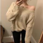 Long-sleeve Plain Loose-fit Sweater