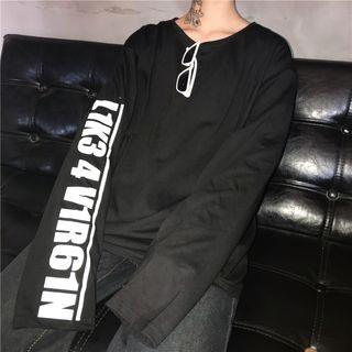 Lettering Long-sleeve T-shirt Black - One Size