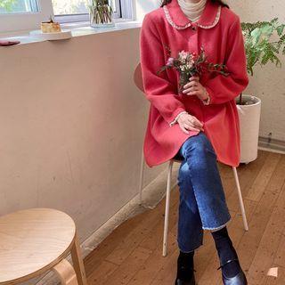 Sailor-collar Single-breasted Knit Coat
