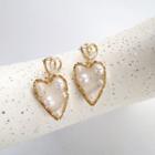 Faux Pearl Alloy Heart Dangle Earring 1 Pair - S925 Silver - Earring - One Size