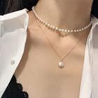 Faux Pearl Layered Choker Necklace Gold - One Size