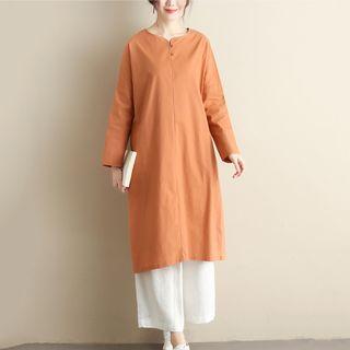 Linen Long-sleeve Midi T-shirt Dress