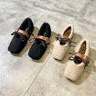 Square-toe Genuine Shearling Buckled Mary Jane Flats