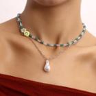 Faux Pearl Pendant Smiley Faux Crystal Layered Necklace