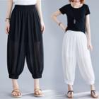Plain Gathered Cuff Saruel Pants