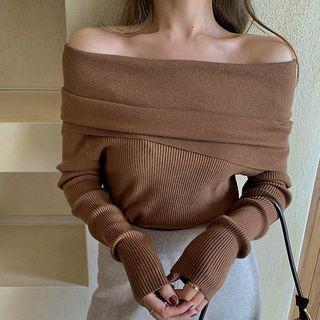 Off-shoulder Rib Knit Sweater
