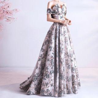 Off Shoulder Floral A-line Wedding Gown