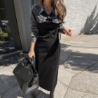 Denim-panel Midi Bodycon Dress