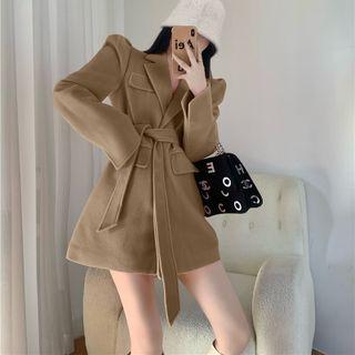 Single Breasted Woolen Coat With Sash
