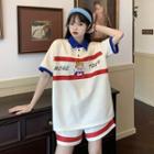 Short-sleeve Cartoon Print Polo Shirt / Shorts