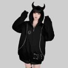 Devil Horn Accent Studded Zip-up Hoodie