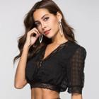 V-neck Short-sleeve Cropped Lace Top