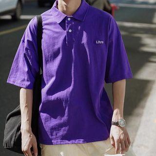 Embroidered Short-sleeve Polo Top