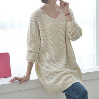 V-neck Rib-knit Top With Sash