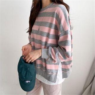 Layered-hem Stripe Pullover