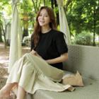 Lace-sleeve Tie-side Long Tiered Dress
