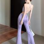 Plain Open Back Tube Top / High-waist Plain Boot-cut Pants