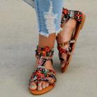 Printed Faux Leather Flat Sandals