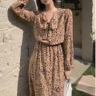 Puff-sleeve Printed Midi A-line Dress (various Designs)