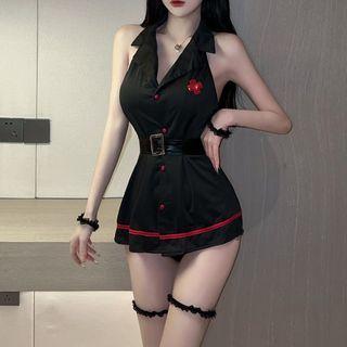 Open-back Halter Dress Black - One Size