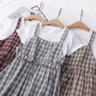 Set: Plaid Jumper Dress + T-shirt