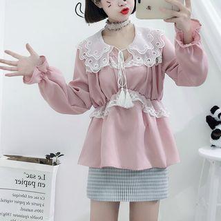 Layered Collar Lace Trim Blouse