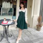 Long-sleeve Lace Panel Bow Accent A-line Dress