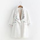 Embroidered Lapel Snap-button Coat