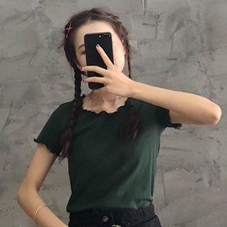 Plain Lettuce Edge Short-sleeve T-shirt