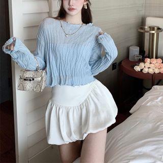 Turtle-neck Knot Open-back Ruched Top