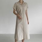 Roll-up Dolman-sleeve Long Shirtdress