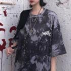 Elbow-sleeve Tie-dyed T-shirt Gray - One Size
