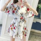 Elbow-sleeve Floral Off Shoulder Playsuit