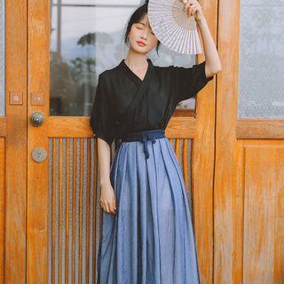 Elbow-sleeve Top / Maxi A-line Skirt / Set