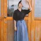 Elbow-sleeve Top / Maxi A-line Skirt / Set