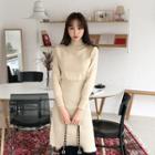 Mock-neck Ribbed-hem Knit Dress