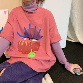 Graphic Print Oversized Elbow-sleeve T-shirt