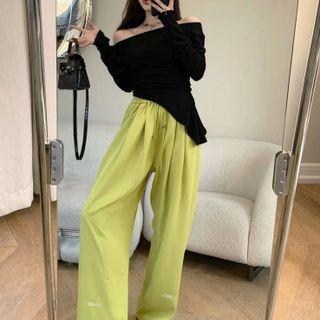 Long-sleeve Off-shoulder Top / Wide Leg Pants